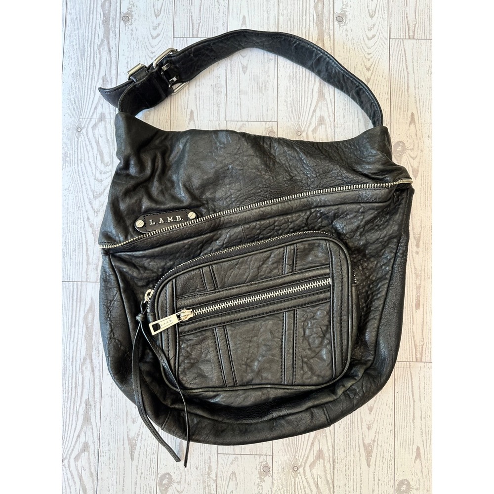 L.A.M.B. Hobo Bag Black Leather Large Y2K Indie Sleaze 2000s Hipster Moto Grunge